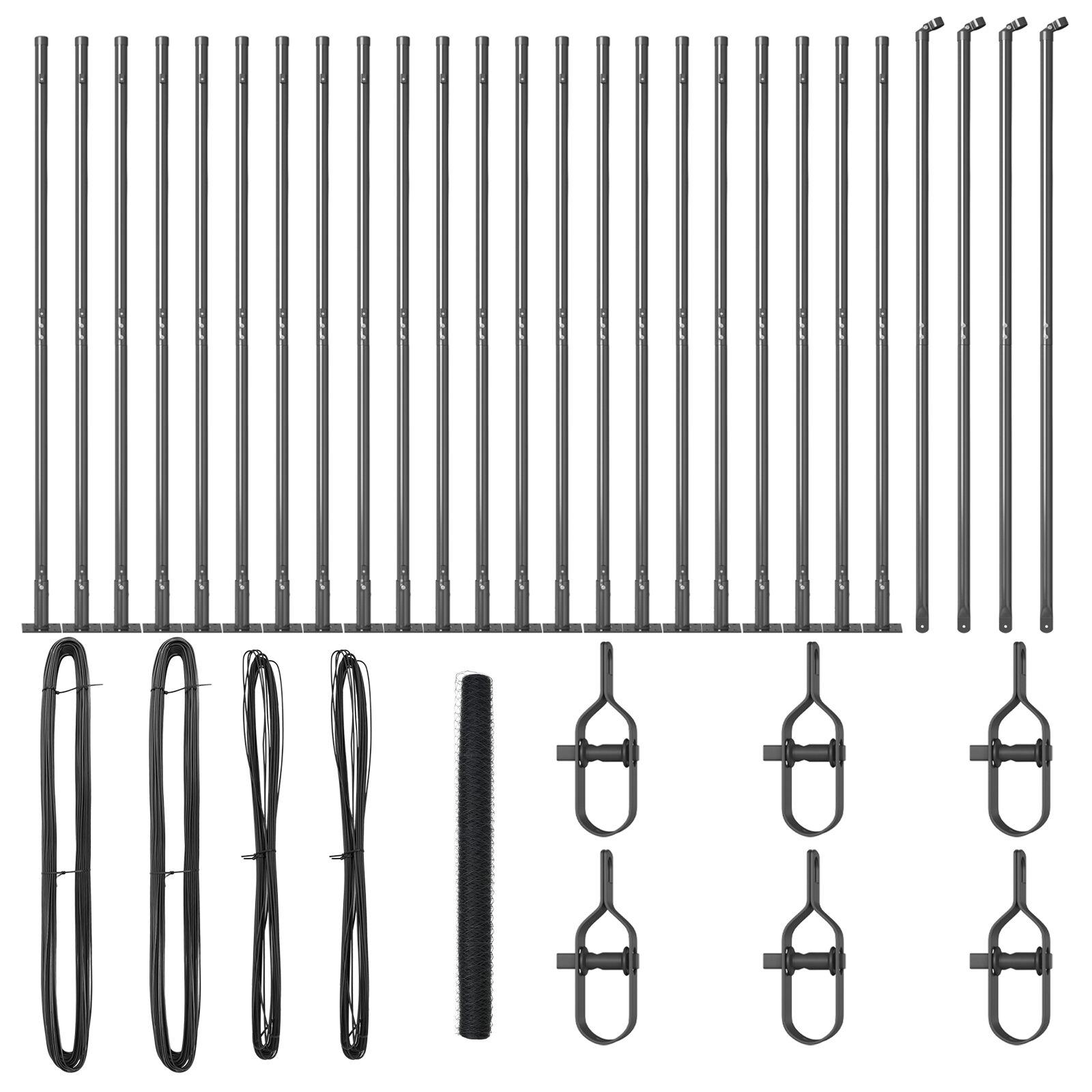Hexagon Hegn Grå 1,6x50 m Stål,  Hegn Posters med Baseplader 13 stk Ø32mm 88,5cm Galvaniseret Stål