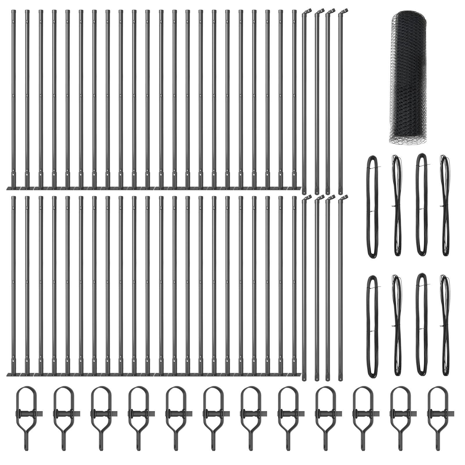 Hexagon hegn grå 0,4x100 m stål,  Hegnspæle med baseplader 13 stk Ø32mm 50cm galvaniseret stål