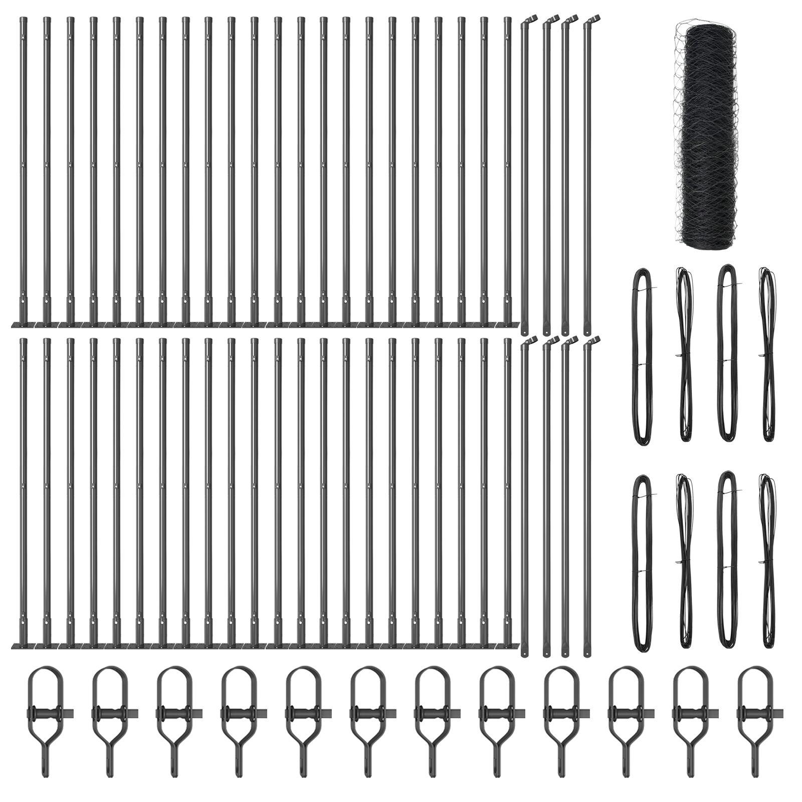 Hexagonhegn grå 1x100 m stål,  hegnsøjler med basisplader 13 stk Ø32mm 110cm galvaniseret stål