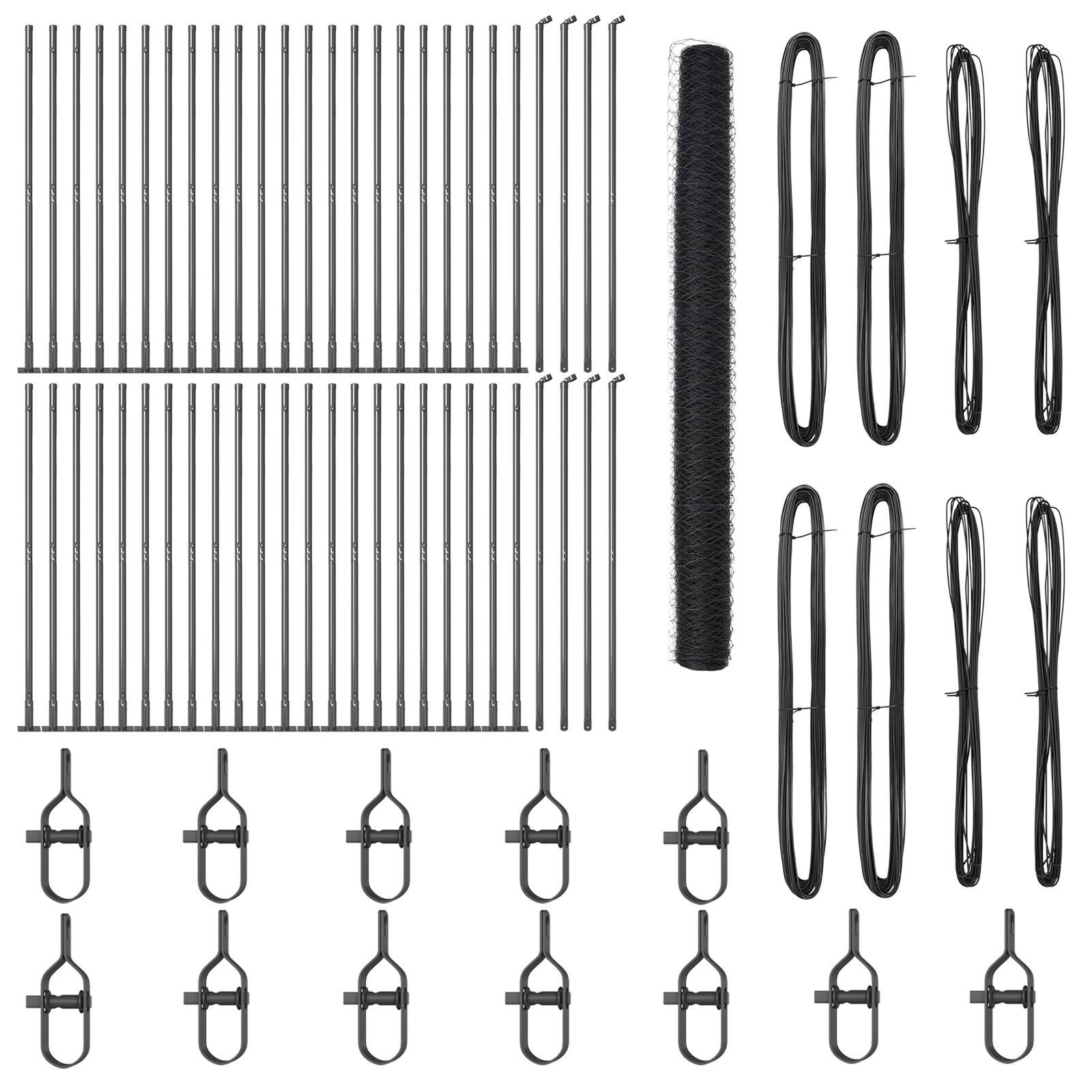 Hexagon hegn grå 1,6 x 100 m stål,  Hegnspæle med baseplader 13 stk Ø32mm 88,5 cm galvaniseret stål