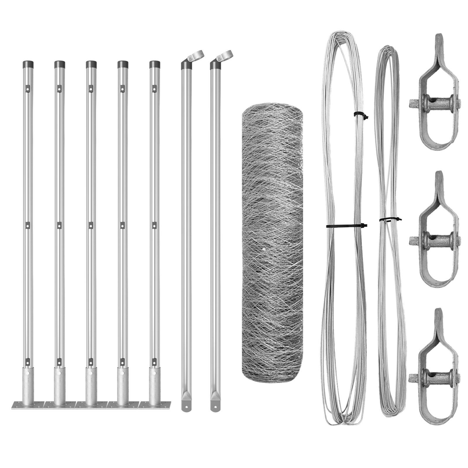 Hexagon Hegn 0.5x10 m Galvaniseret Stål,  Hegn Stolper med Base Plader 7 stk Ø32mm 70cm Galvaniseret Stål