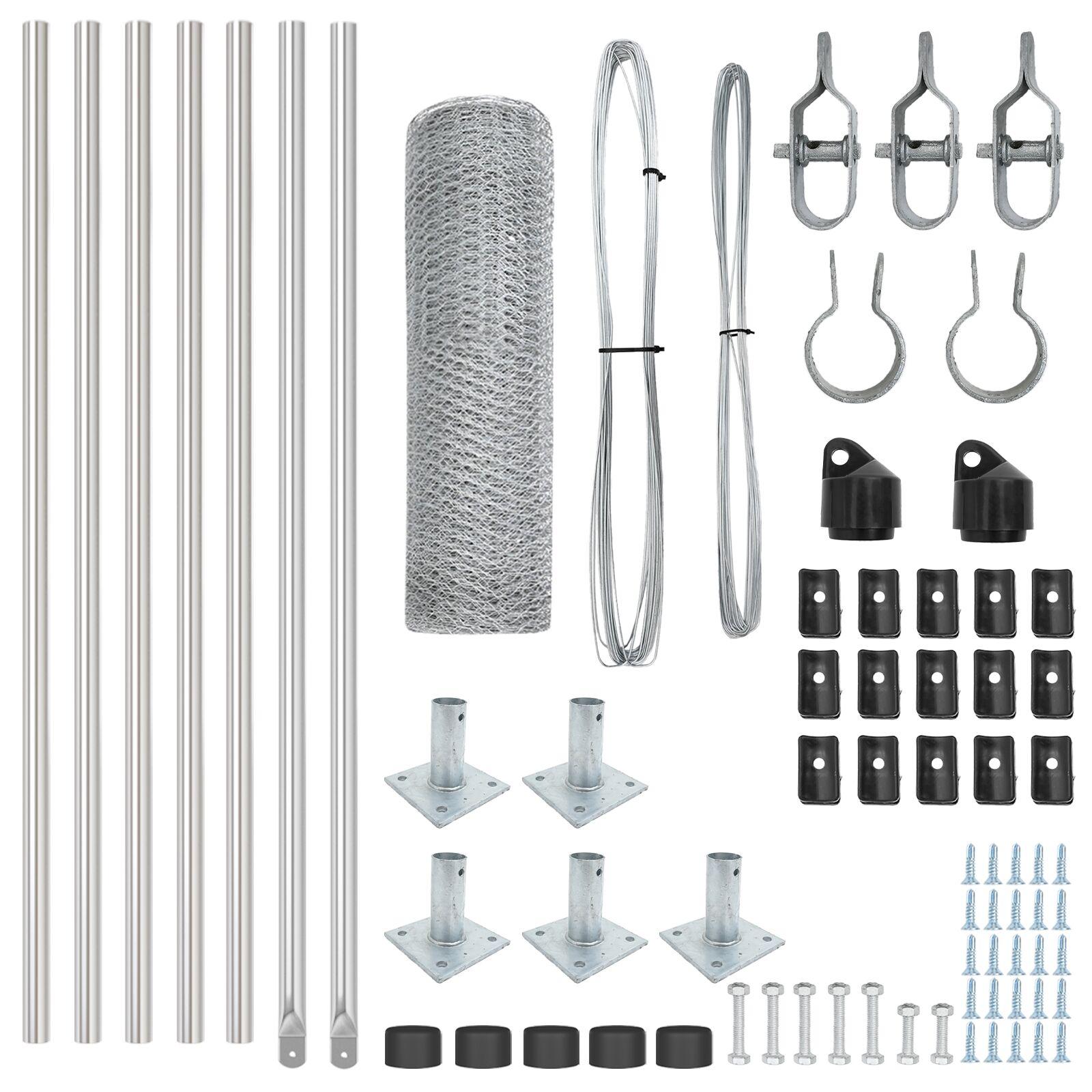 Hexagon hegn 0.6x10 m galvaniseret stål,  hegns stolper med baseplader 7 stk Ø32mm 70cm galvaniseret stål