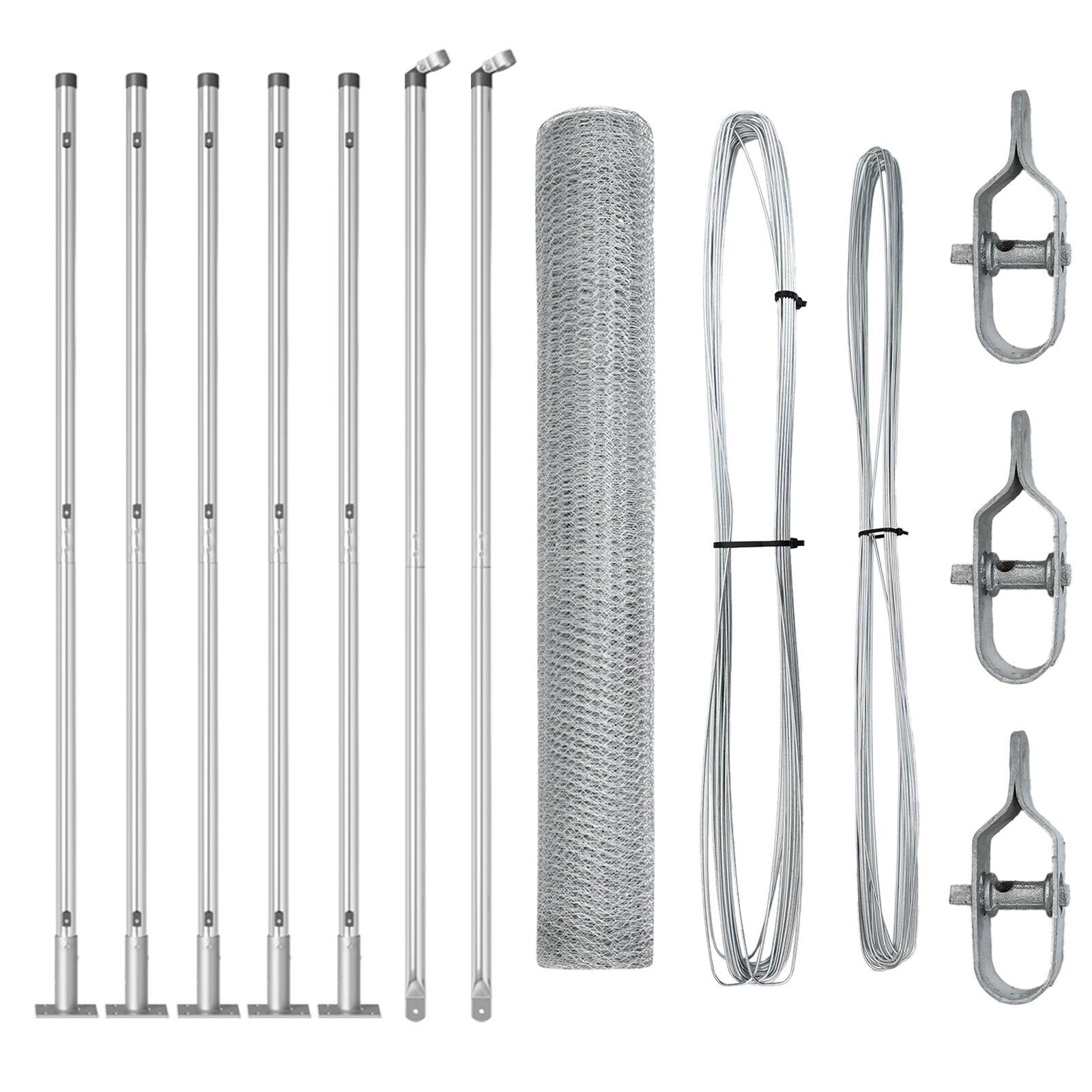 Hexagonal hegn 1,2x10 m galvaniseret stål,  Hegnspæle med base plader 7 stk Ø32mm 68,5cm galvaniseret stål