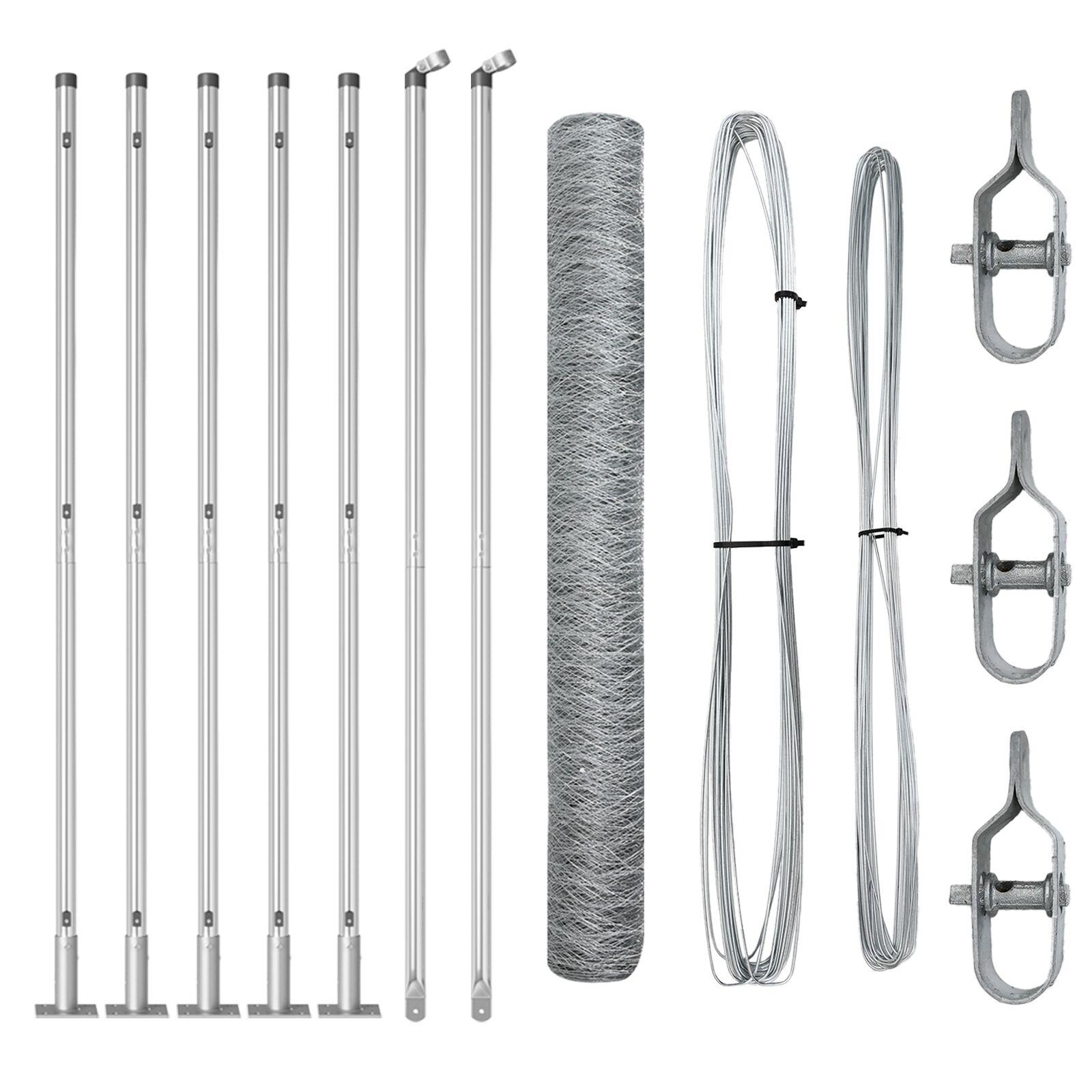 Hexagon Hegn 1,2x10 m Galvaniseret Stål,  Hegn Poster med Base Plader 7 stk Ø32mm 68,5cm Galvaniseret Stål