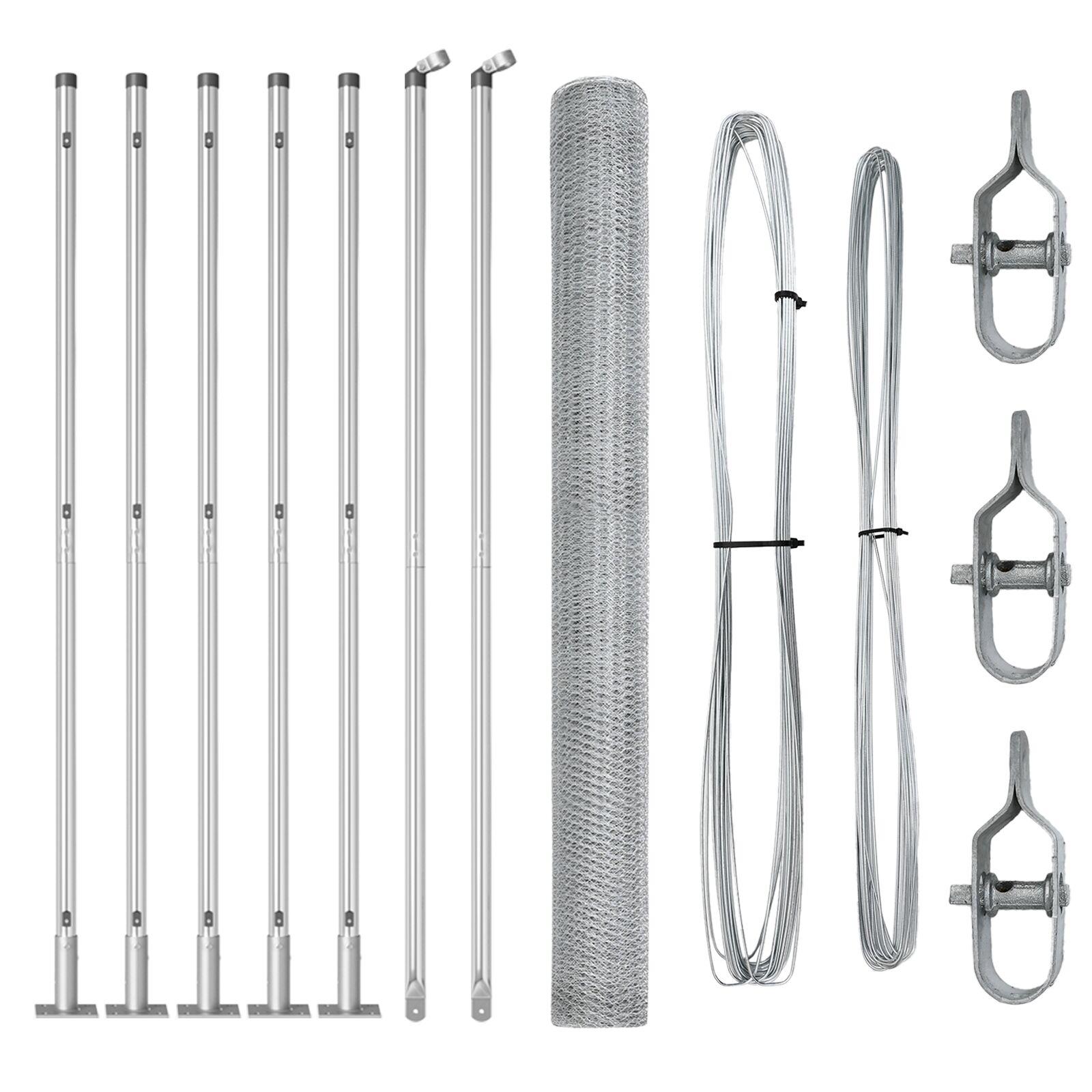 Hexagonhegn 1,4x10 m galvaniseret stål,  hegnspilastre med baseplader 7 stk Ø32mm 78,5cm galvaniseret stål
