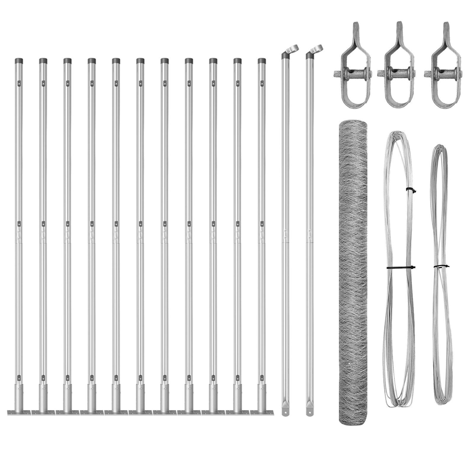 Hexagon Hejn 1.4x25 m Galvaniseret Stål,  Hegnspæle med baseplader 13 stk Ø32mm 78.5cm Galvaniseret Stål