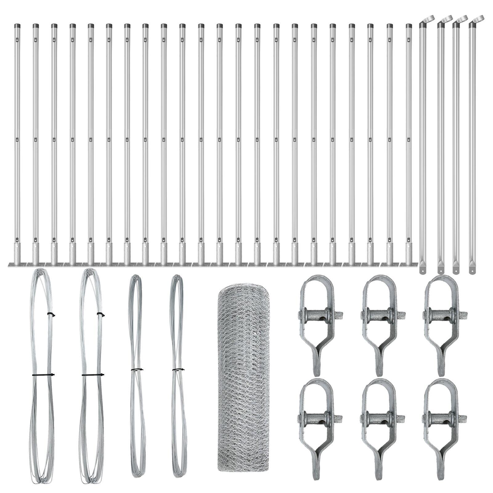 Sekskantet hegn 0,8x50 m galvaniseret stål,  hegnspæle med bundplader 13 stk Ø32mm 90cm galvaniseret stål