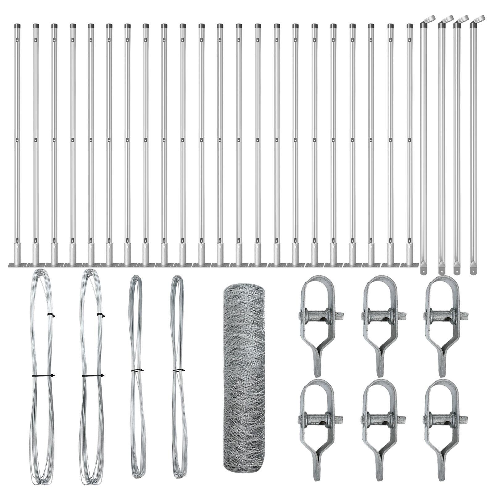 Sekskant hegn 0.8x50 m Galvaniseret Stål,  Hegnspæle med baseplader 13 stk Ø32mm 90cm Galvaniseret Stål