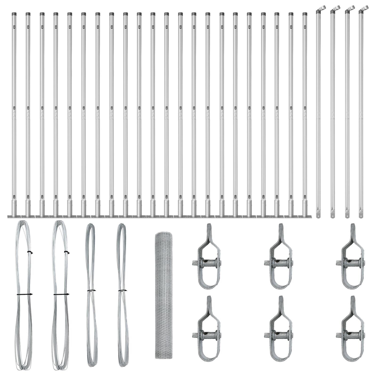 Hexagon Hegn 1,2x50 m Galvaniseret Stål,  Hegn Poster med Base Plader 13 stk Ø32mm 68,5cm Galvaniseret Stål