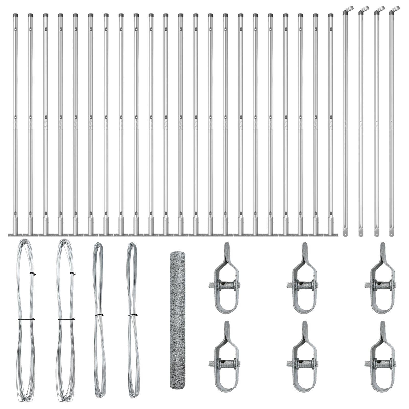 Sekskanthegn 1,2x50 m Galvaniseret Stål,  Hegnspæle med baseplader 13 stk Ø32mm 68,5cm Galvaniseret Stål