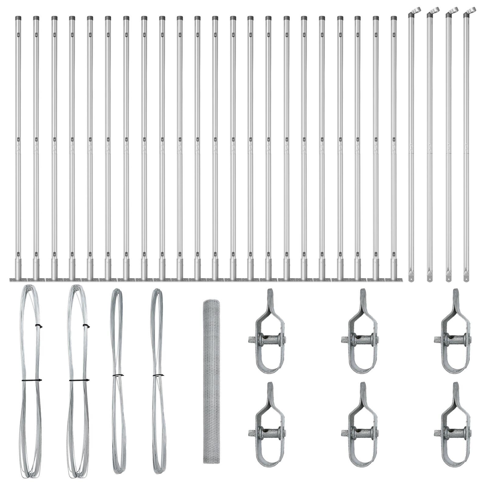 Hexagon Hegn 1,5x50 m Galvaniseret Stål,  Hegnspæle med bundplader 13 stk Ø32mm 83,5cm Galvaniseret Stål