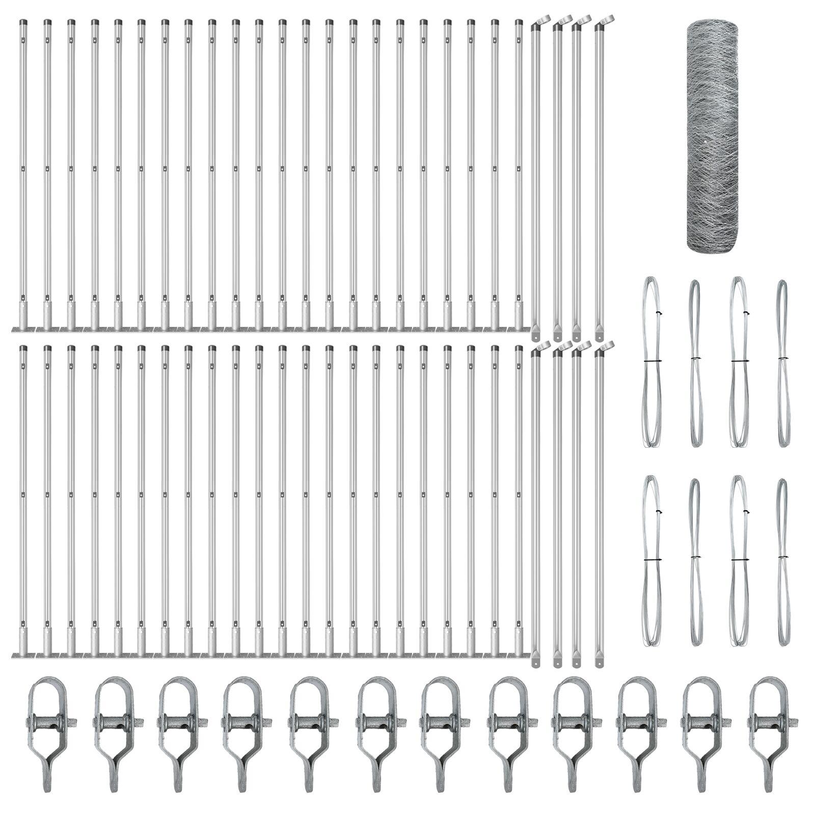 Hexagon hegn 0,4x100 m Galvaniseret stål,  hegnsposter med baseplader 13 stk Ø32mm 50cm Galvaniseret stål
