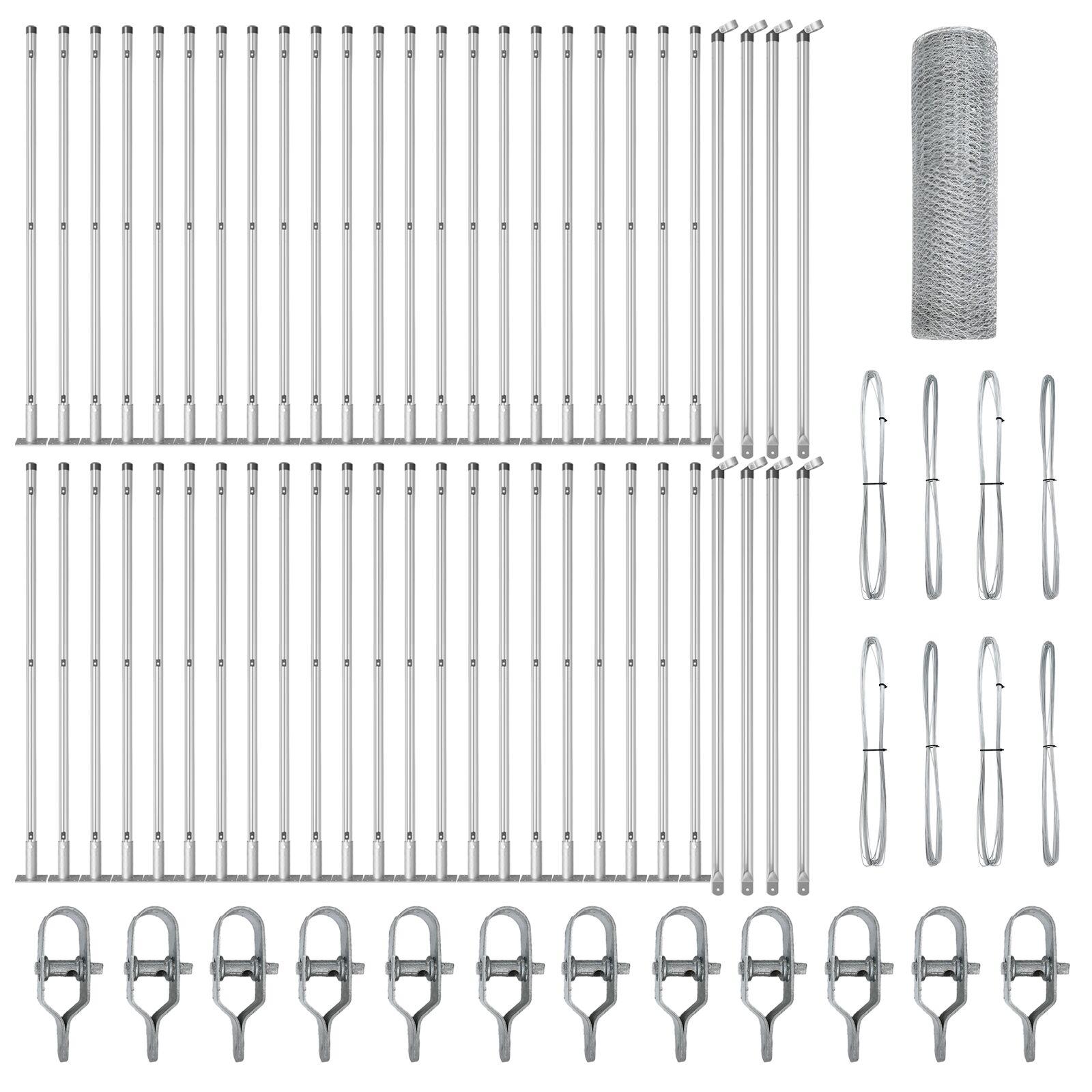 Hexagonhegn 0.5x100 m Galvaniseret Stål,  Hegnspæle med Baseplader 13 stk Ø32mm 70cm Galvaniseret Stål