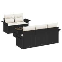 6 Delt Have Sofa Sæt med Puder Sort Poly Rattan, 2-Sæders Have Sofa med Opbevaring & Puder Sort Poly Rattan