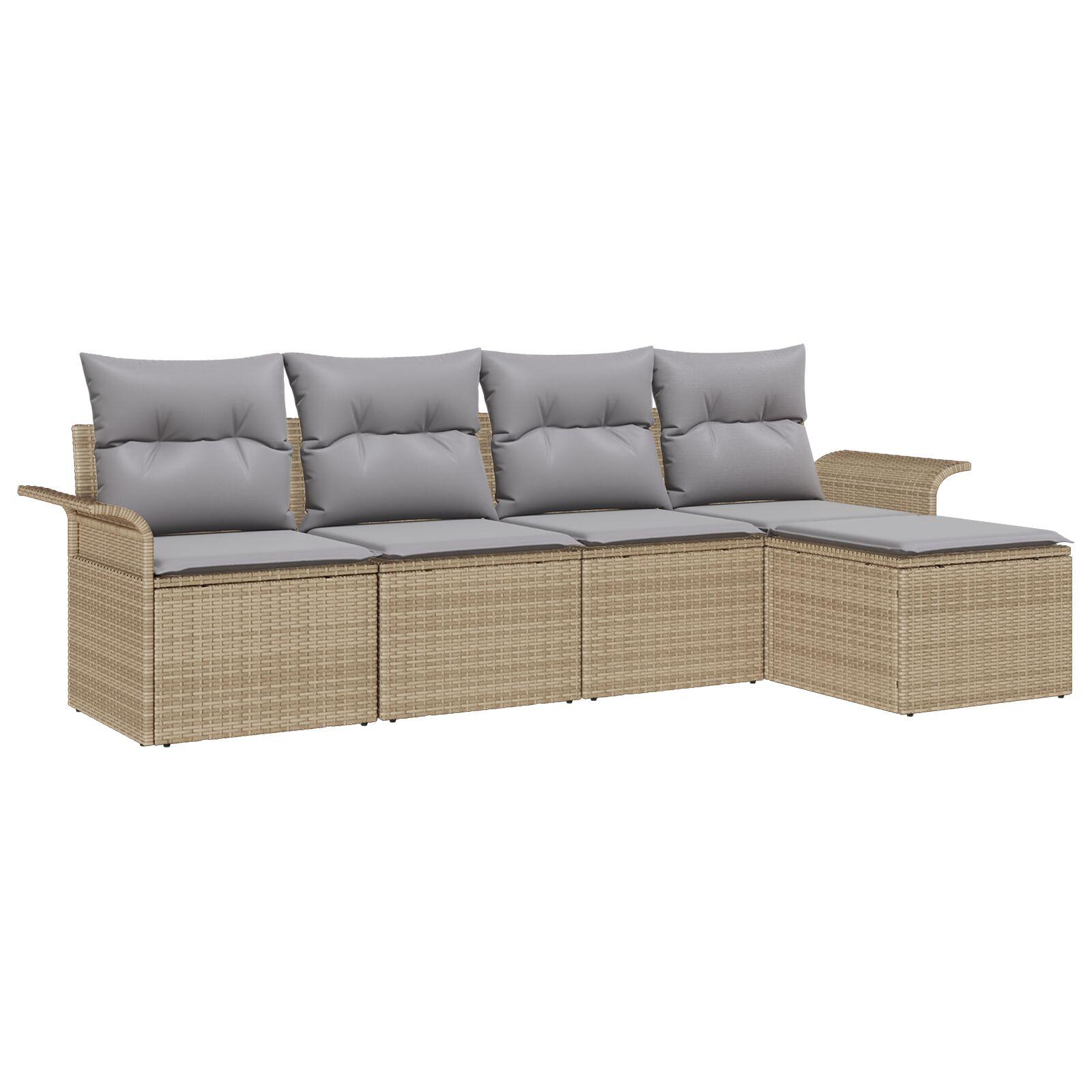 5-delt Have Sofa Sæt med puder i Beige Poly Rattan,  2-personers Have Sofa med Opbevaring & Puder i Beige Poly Rattan