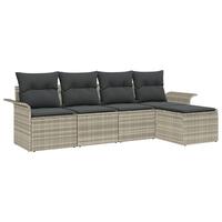 5-delt Have Sofa Sæt med Puder Lys Grå Poly Rattan, 2-sæders Have Sofa med Opbevaring & Puder Lys Grå Poly Rattan