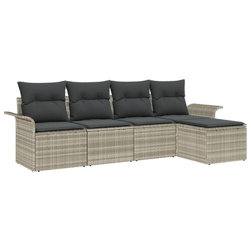 5-delt Have Sofa Sæt med Puder Lys Grå Poly Rattan, 2-sæders Have Sofa med Opbevaring & Puder Lys Grå Poly Rattan