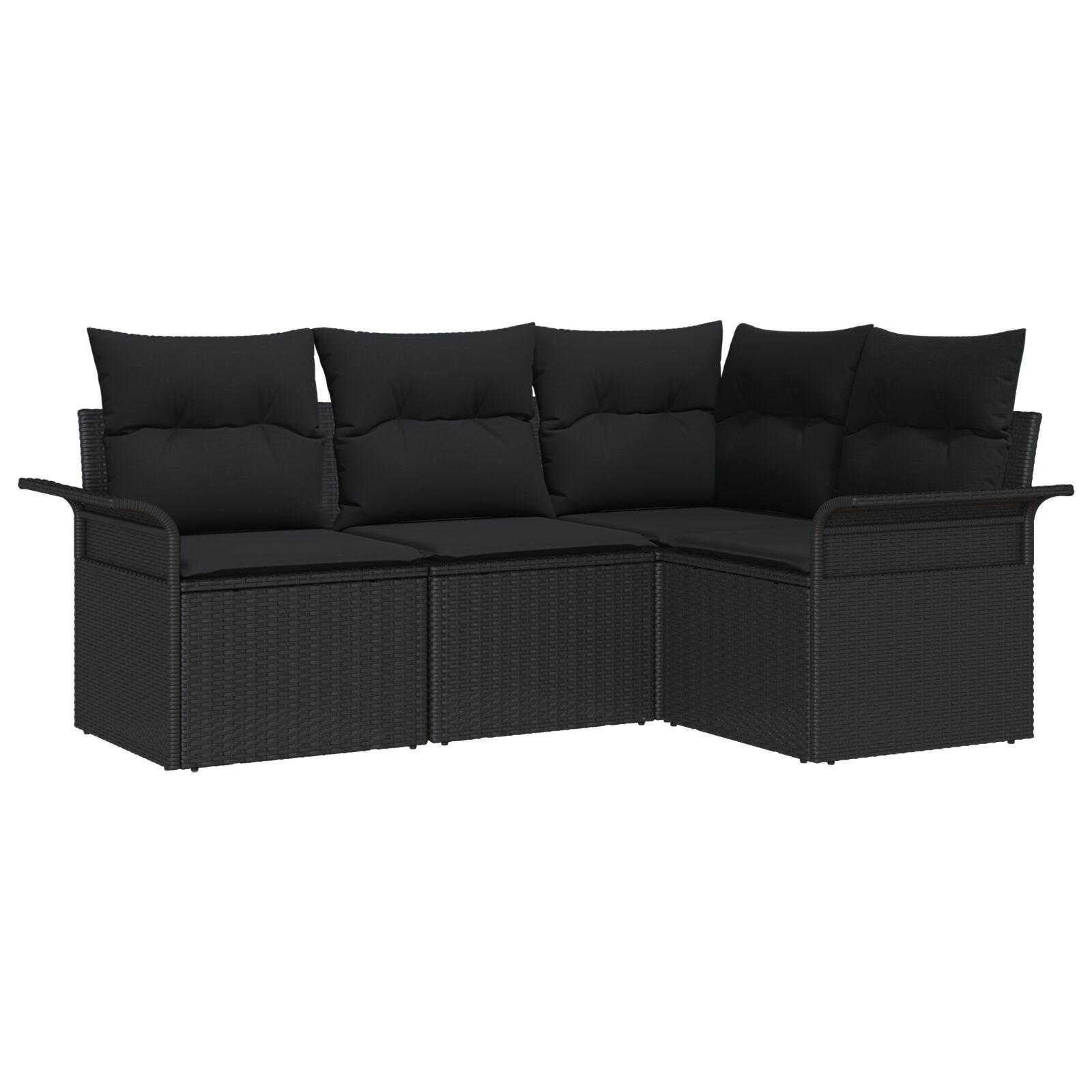 Havesofa Sæt med pude med opbevaring 4 stk Sort Poly rattan billede