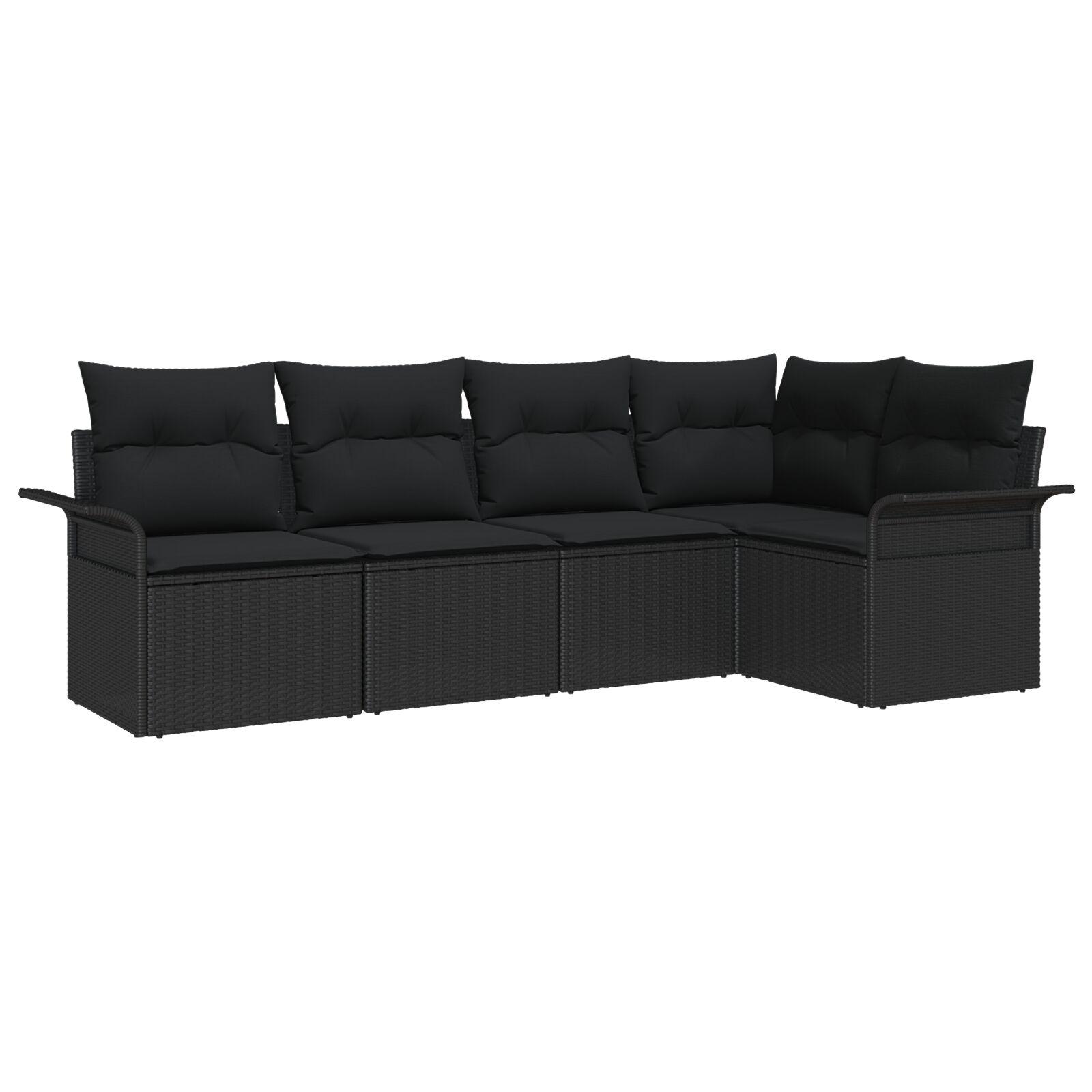 5 Delt Have Sofa Sæt med Puder Sort Poly Rattan,  2-personers Have Sofa med Opbevaring & Puder Sort Poly Rattan