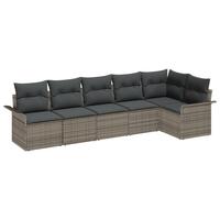 6 Deles Have Sofa Sæt med Puder Grå Poly Rattan, 2-personers Have Sofa med Opbevaring & Puder Grå Poly Rattan