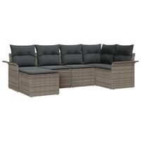 6 Stk Have Sofa Sæt Med Puder Grå Poly Rattan, 2-personers Have Sofa Med Opbevaring & Puder Grå Poly Rattan