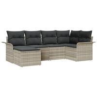 6 Dels Have Sofa Sæt med Puder Lysegrå Poly Rattan, 2-personers Have Sofa med Opbevaring & Puder Lysegrå Poly Rattan
