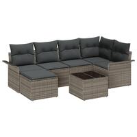 6 Delt Have Sofa Sæt med Puder Sort Poly Rattan, 2-personers Have Sofa med Opbevaring & Puder Grå Poly Rattan