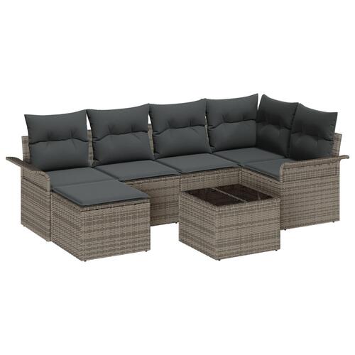 6 Delt Have Sofa Sæt med Puder Sort Poly Rattan, 2-personers Have Sofa med Opbevaring & Puder Grå Poly Rattan