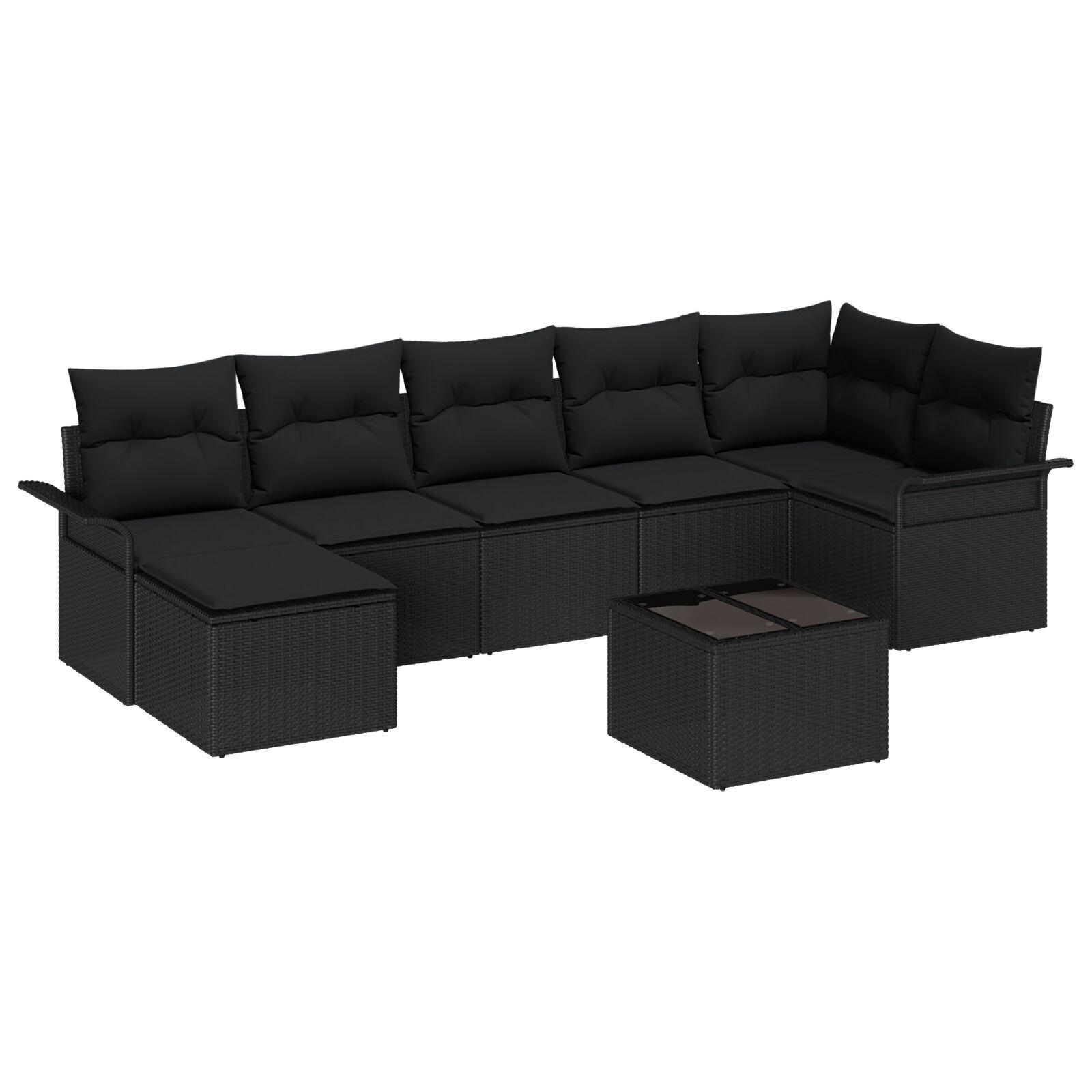 Havesofa Sæt med pude med opbevaring 8 stk Sort Poly rattan billede