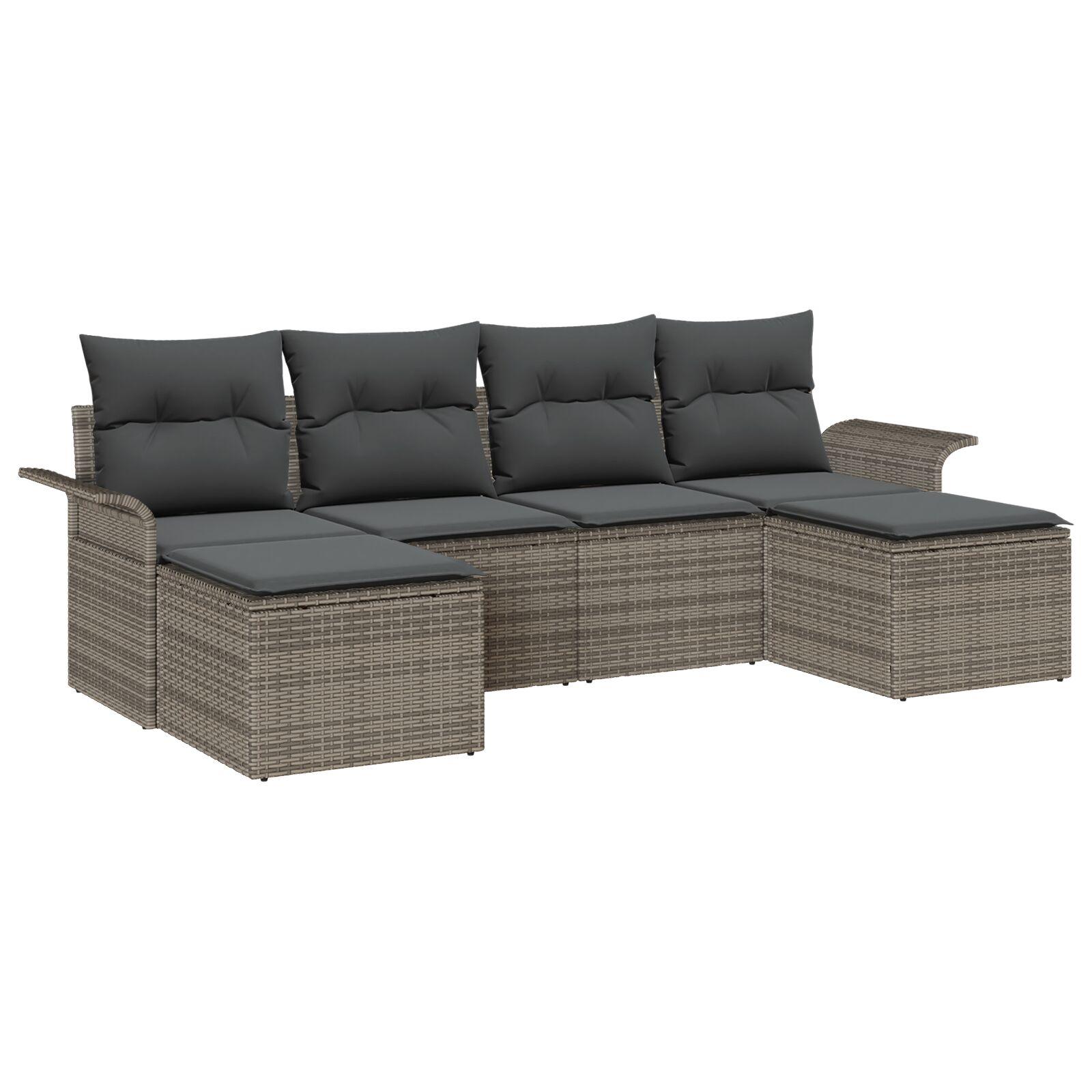 6 Delt Have Sofa Sæt med Puder Grå Polyrattan, 2-personers Have Sofa med Opbevaring & Puder Grå Polyrattan