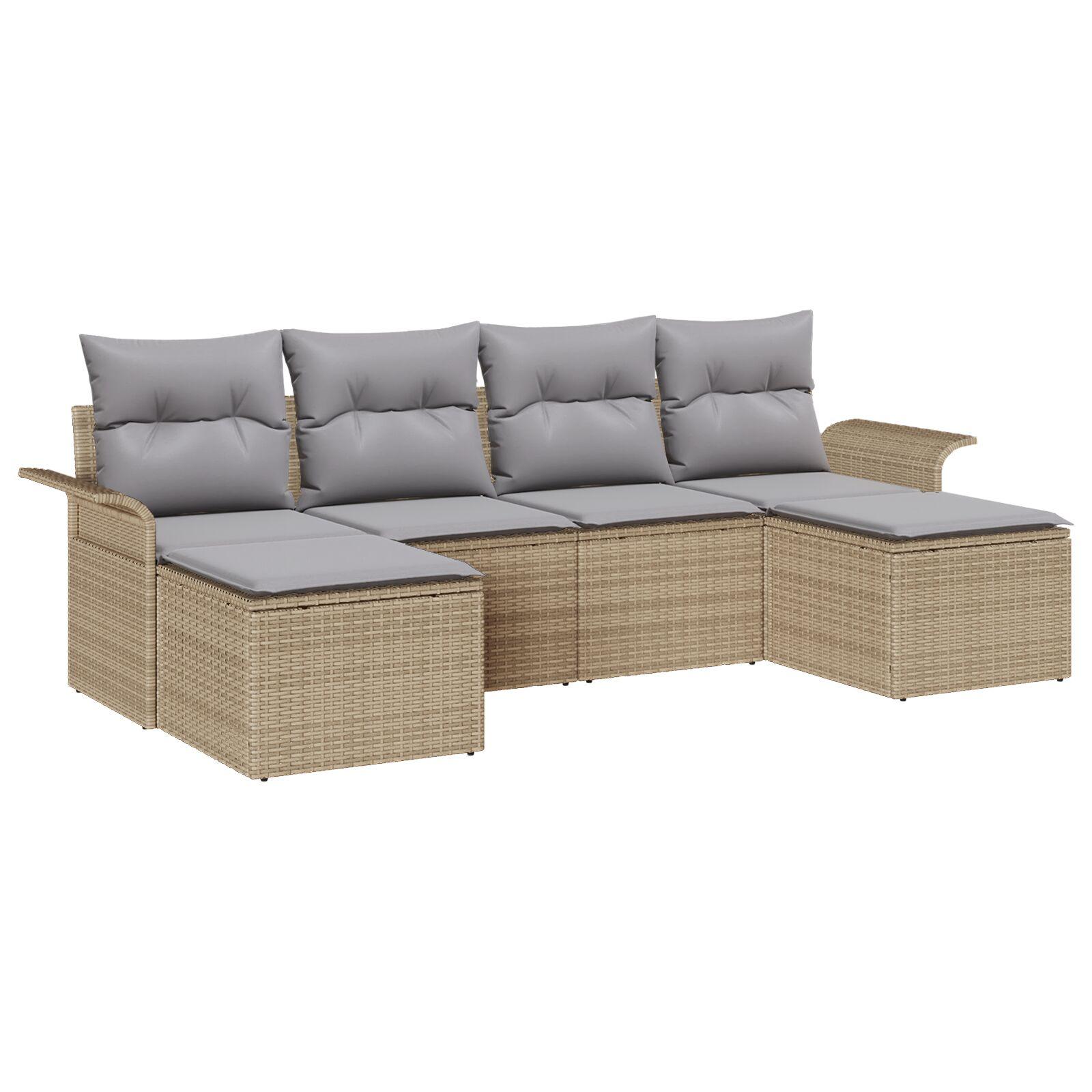 6-delers have sofa sæt med puder beige poly rattan,  2-personers have sofa med opbevaring & puder beige poly rattan