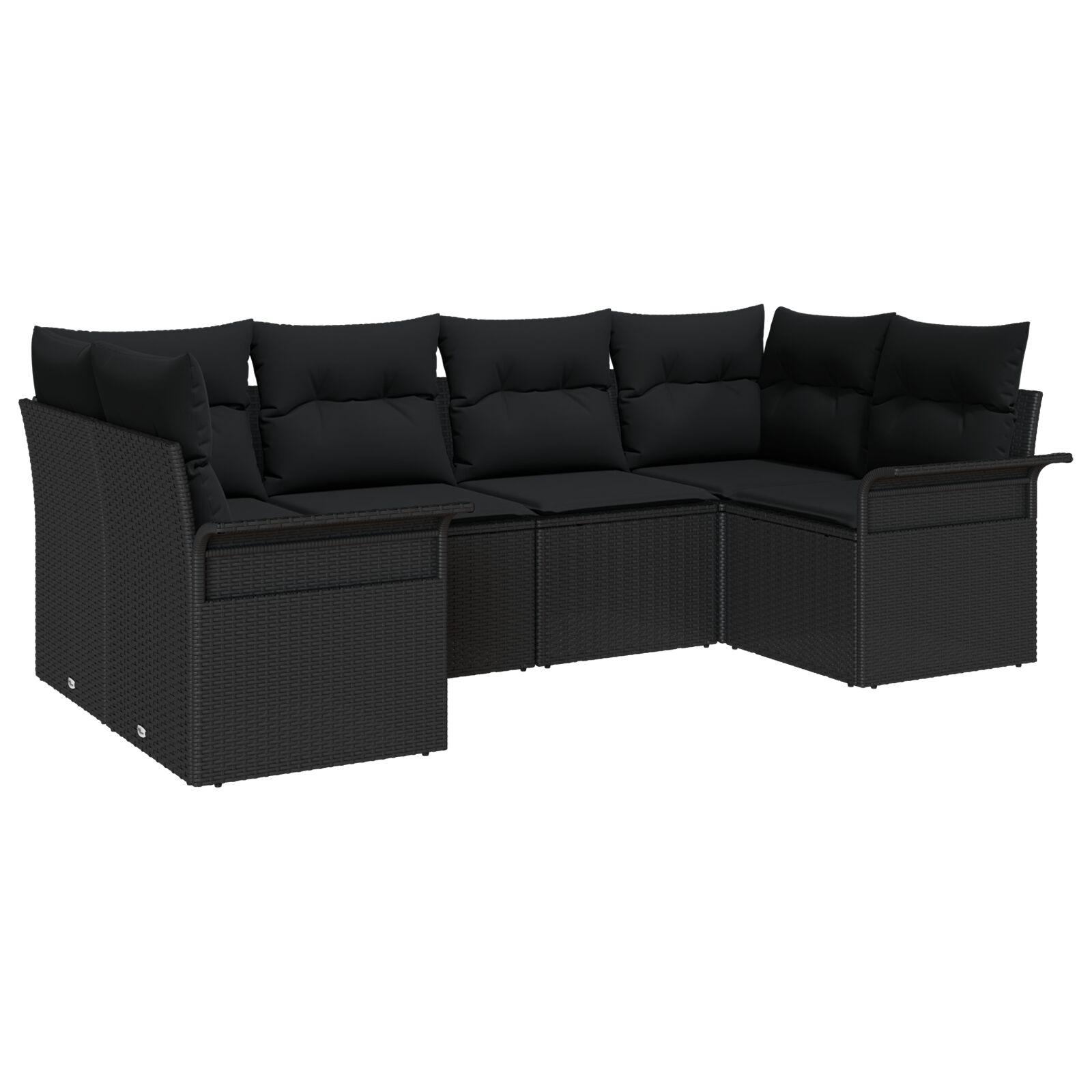 Havesofa Sæt med pude med opbevaring 6 stk Sort Poly rattan billede