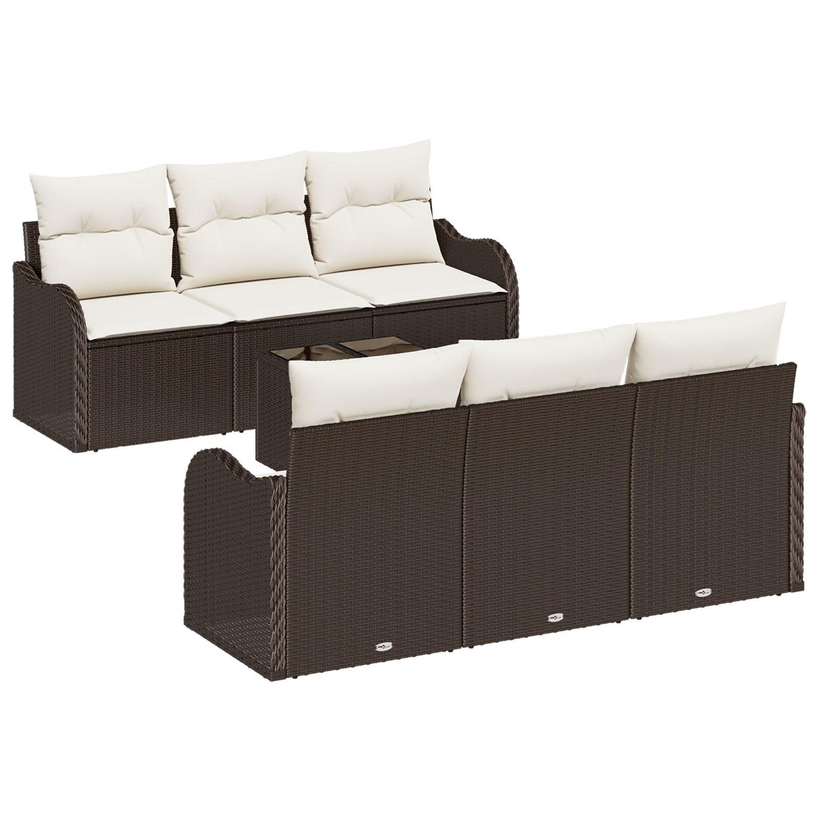 Havesofa Sæt med pude 7 stk Brun og Creme 55 x 55 x 37 cm billede