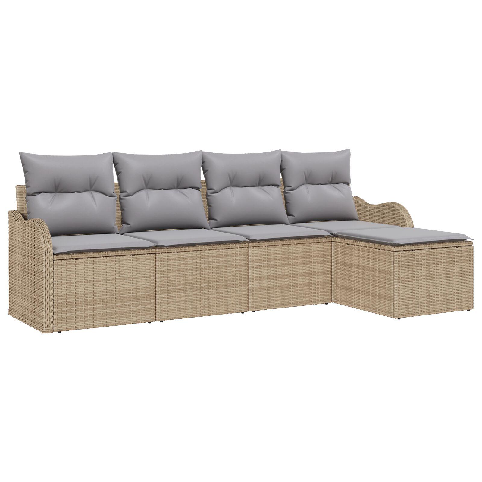 5-Deles Have Sofa Sæt med Puder Beige Poly Rattan,  2-Sæders Have Sofa med Opbevaring&Puder Beige Poly Rattan