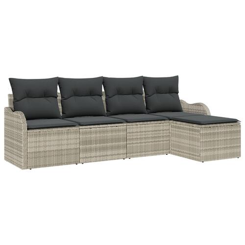 5 Stykker Have Sofa Sæt med Puder Lysegrå Poly Rattan, 2-Personers Have Sofa med Opbevaring & Puder Lysegrå Poly Rattan