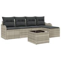 6 Deles Have Sofa Sæt med Puder Grå Poly Rattan, 2-Sæders Have Sofa med Opbevaring & Puder Lysegrå Poly Rattan