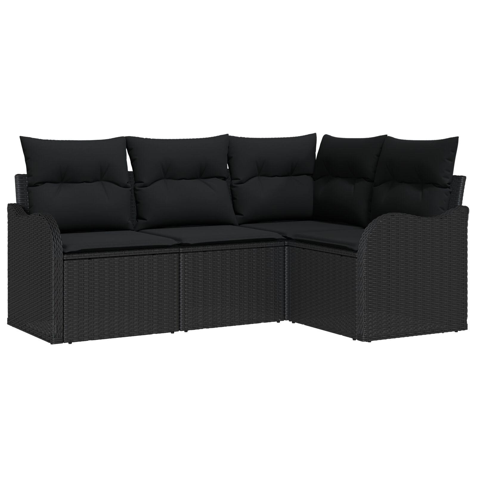 Havesofa Sæt med pude med opbevaring 4 stk Sort Poly rattan billede