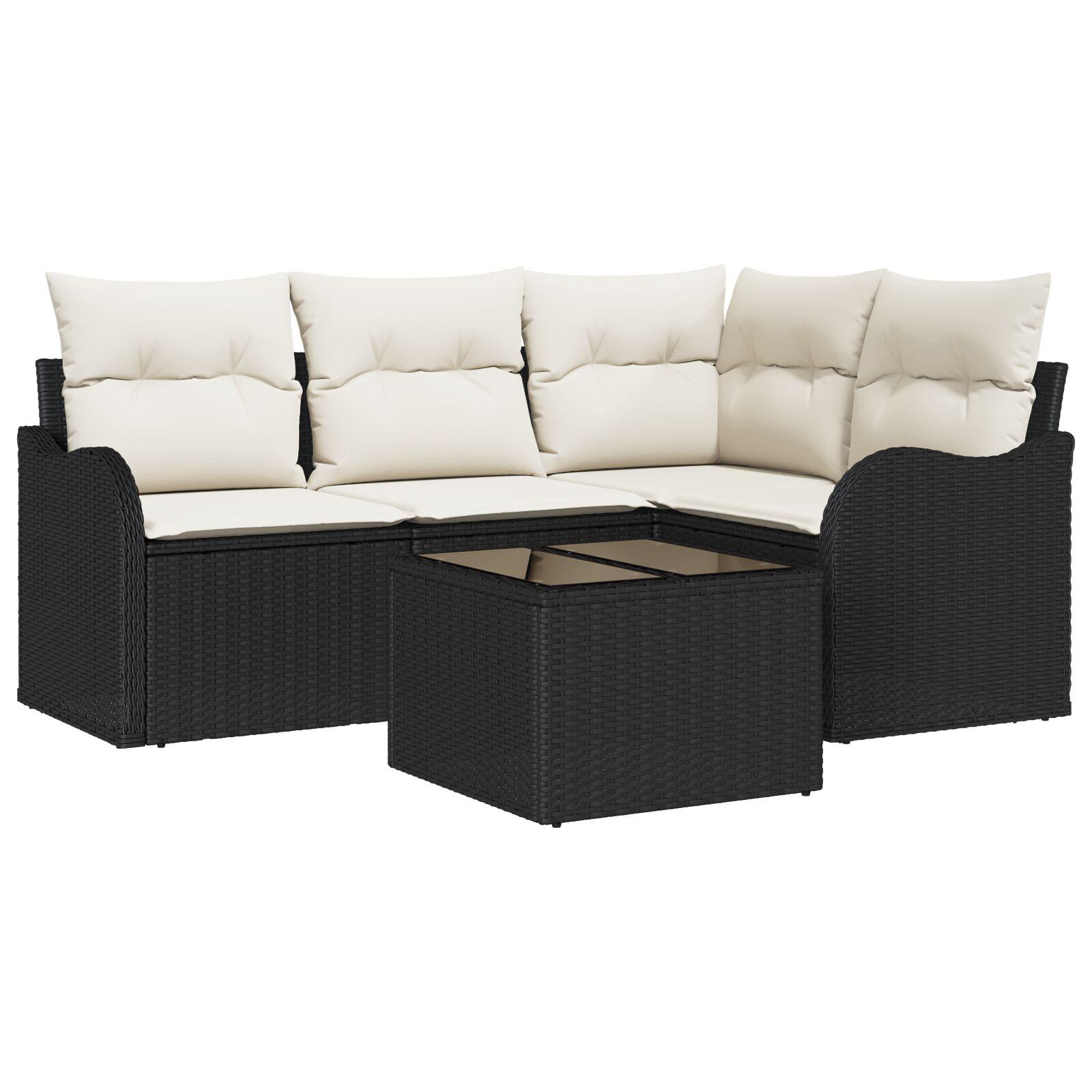 4 Deles Have Sofa Sæt med Puder Brun Poly Rattan,  2-personers Have Sofa med Opbevaring & Puder Sort Poly Rattan