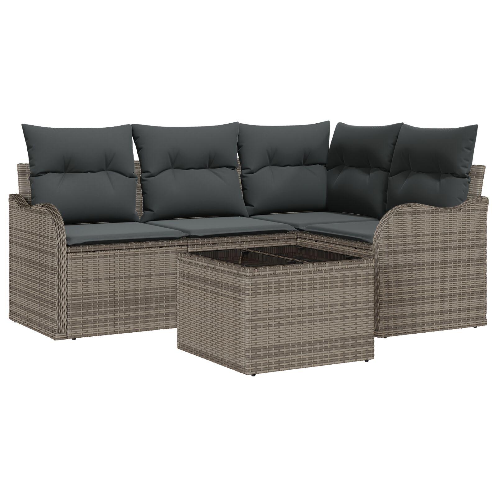 Havesofa Sæt med pude med opbevaring 5 stk Sort Poly rattan billede