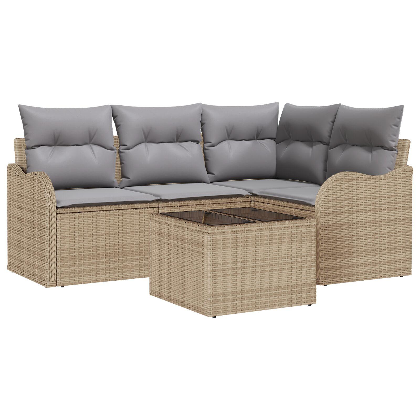 Modulært havesofa sæt med opbevaring - 5 dele i sort polyrattan billede