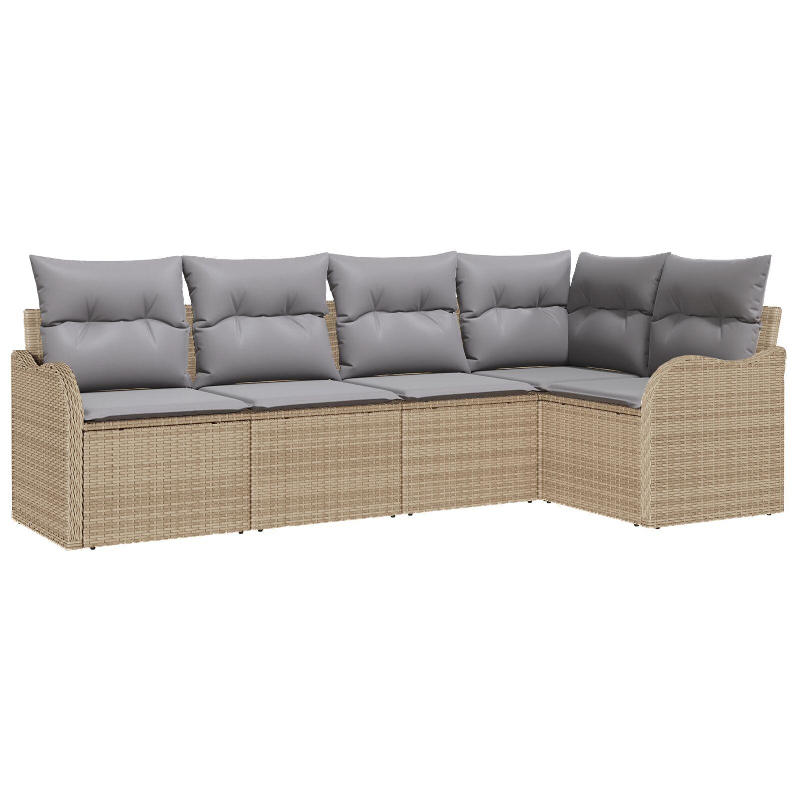 5-delt have sofa sæt med puder beige poly rattan,  2-personers have sofa med opbevaring & puder beige poly rattan
