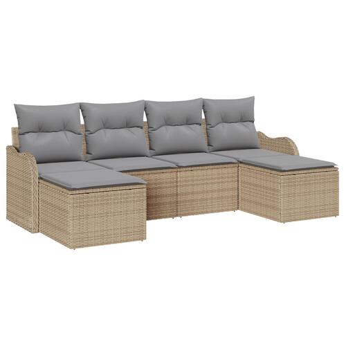6-delt Havemøbel Sæt med Puder Beige Poly Rattan, 2-personers Havemøbel med Opbevaring & Puder Beige Poly Rattan