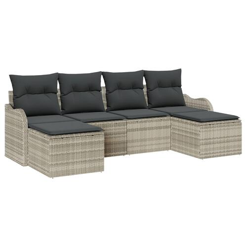 6 Delt Have Sofa Sæt med Puder Lysegrå Poly Rattan, 2-Sæde Have Sofa med Opbevaring & Puder Lysegrå Poly Rattan