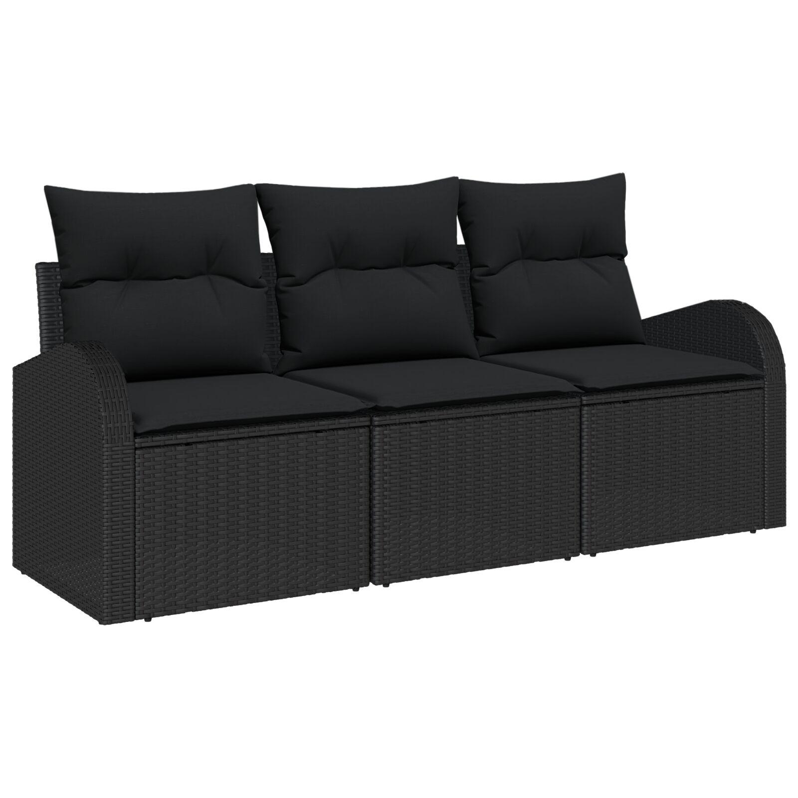 3-delt Have Sofa Sæt med Puder Sort Poly Rattan,  2-personers Have Sofa med Opbevaring & Puder Sort Poly Rattan