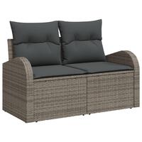 6 Deles Have Sofa Sæt med Puder Grå Poly Rattan, 2-Personers Have Sofa med Opbevaring & Puder Grå Poly Rattan