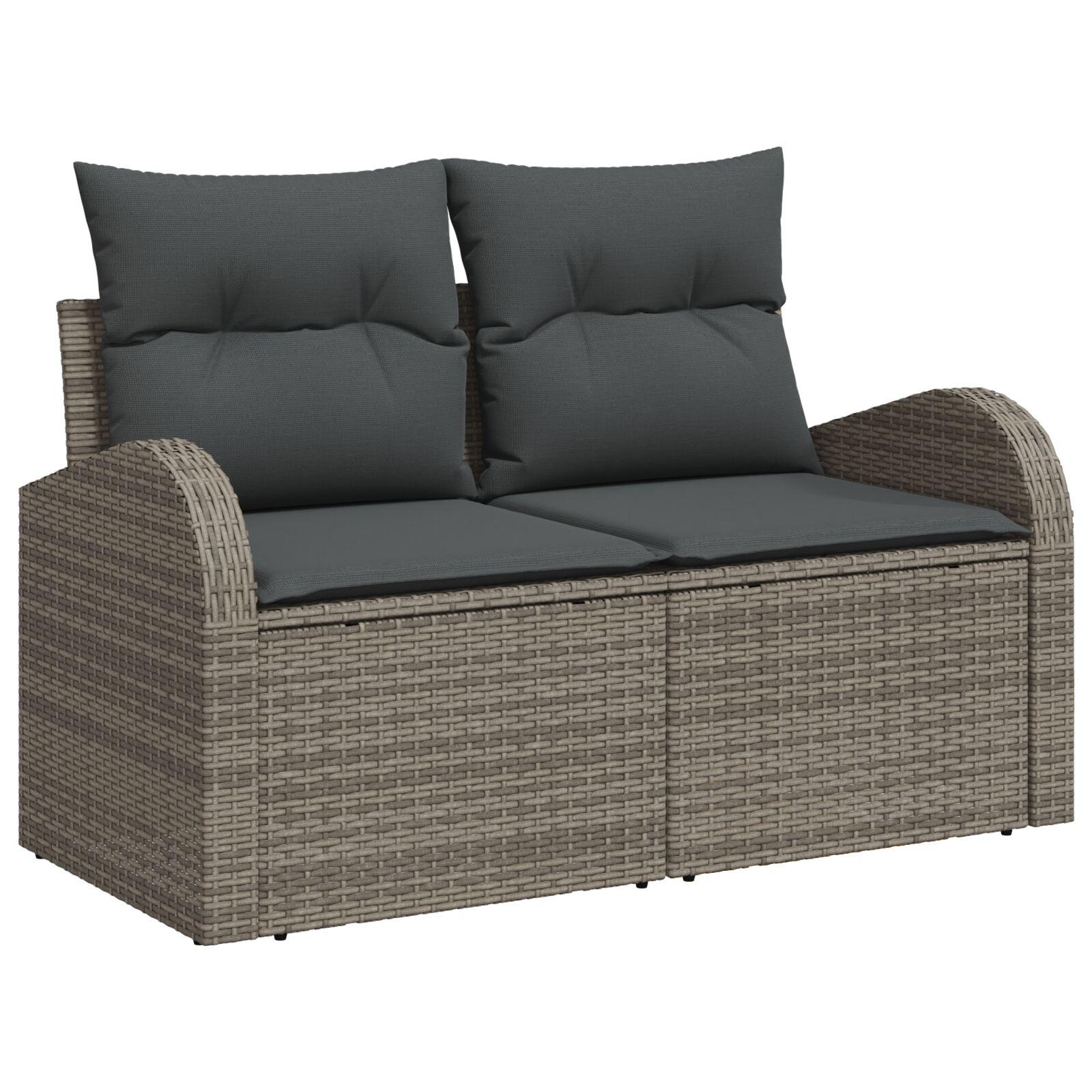 6 Deles Have Sofa Sæt med Puder Grå Poly Rattan, 2-Personers Have Sofa med Opbevaring & Puder Grå Poly Rattan