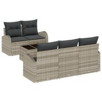 6 Stykke Have Sofa Sæt med Puder Lysegrå Poly Rattan, 2-Sæders Have Sofa med Opbevaring & Puder Lysegrå Poly Rattan