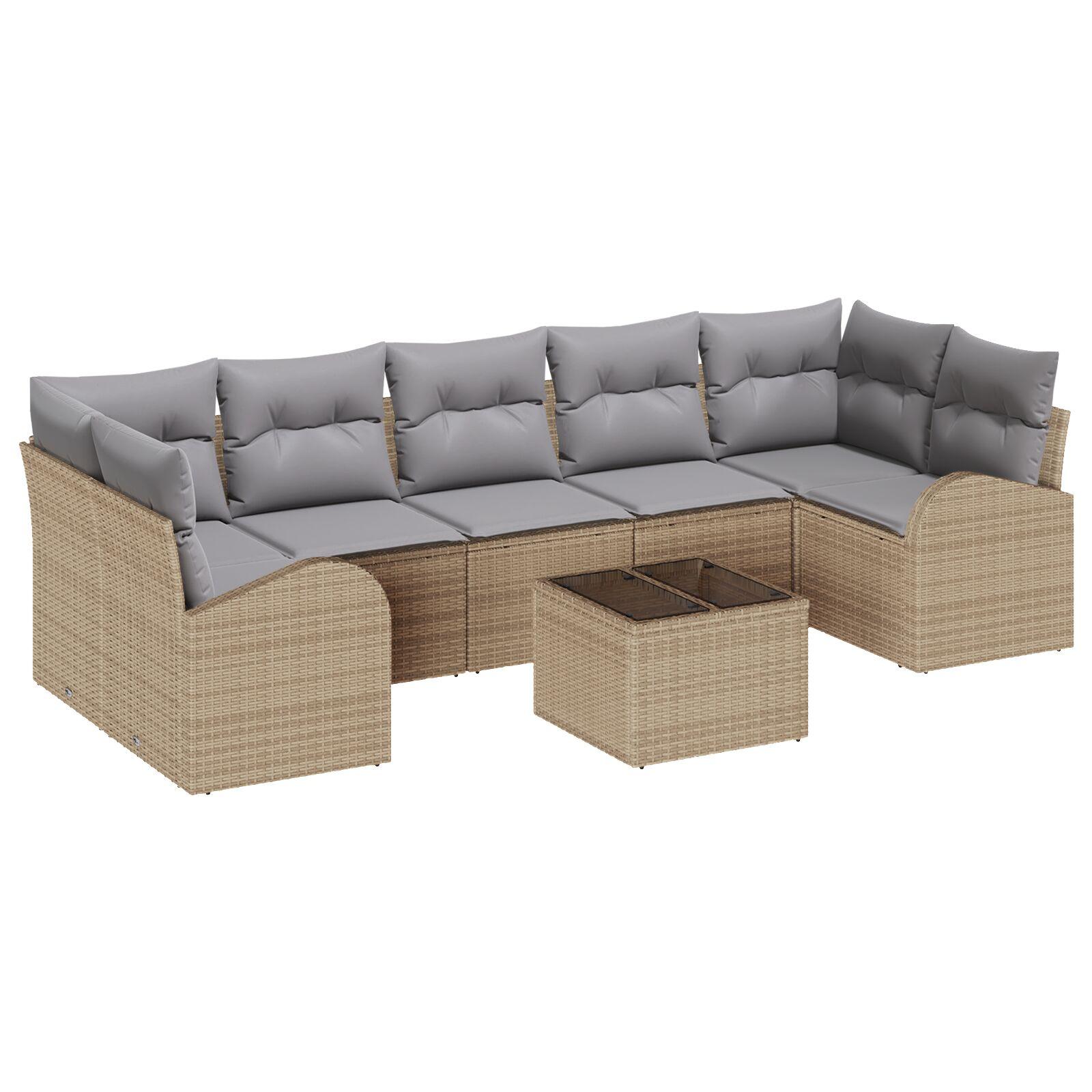 8 dele have sofa sæt med puder beige poly rattan,  2-personers have sofa med opbevaring & puder beige poly rattan