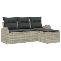 4 Stykke Have Sofa Sæt med Puder Lys Grå Poly Rattan, 2-Sæders Have Sofa med Opbevaring & Puder Lys Grå Poly Rattan