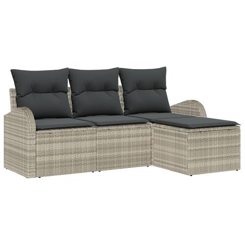 4 Stykke Have Sofa Sæt med Puder Lys Grå Poly Rattan, 2-Sæders Have Sofa med Opbevaring & Puder Lys Grå Poly Rattan